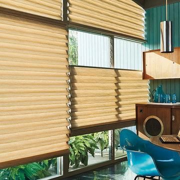 Aqua Dining Room with Roman Shades