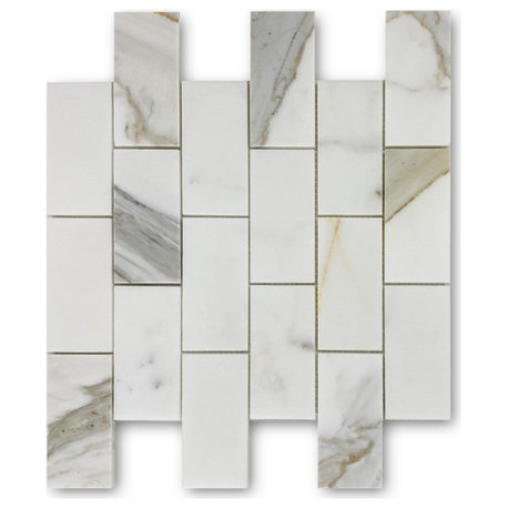 Calacatta Gold Calcutta Marble 2x4 Brick Subway Mosaic Tile Honed, 1 sheet