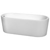Ursula 67" Freestanding White Bathtub, Polished Chrome Drain and Overflow Trim