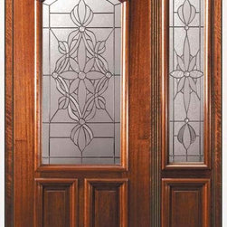 Prehung Sidelite Door 80 Mahogany Evangeline 2 Panel Arch Lite Glass - Front Doors