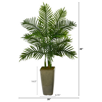 4' Areca Palm Artificial Tree, Green Planter, Real Touch
