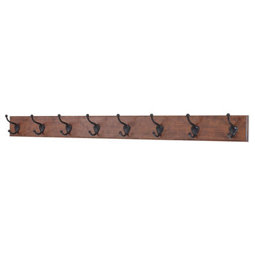 Solid Cherry Wide Wall Coat Rack With Bronze Hooks, Mahogany, 41"x3.5"