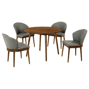 Arcadia and Juno Round and Wood 5-Piece Dining Set, Charcoal and Walnut, 42"