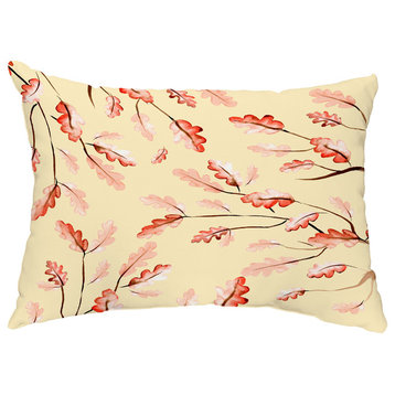 14"x20" Wild Oak Leaves Floral Print Outdoor Decorative Throw Pillow, Cream