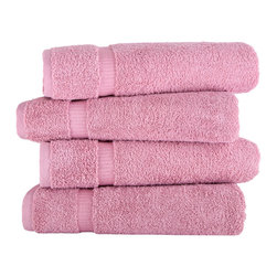 ROYAL TURKISH TOWEL - Villa Collection 4 Pc Bath Towel Set - 27x54 inches , Rose - Bath Towels