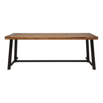 Beau Outdoor Eight Seater Wooden Dining Table, Teak Finish, Rustic Metal Finish