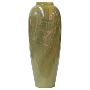Natural Olive Green Brown Mix Stone Carved Round Display Vase Hws1721