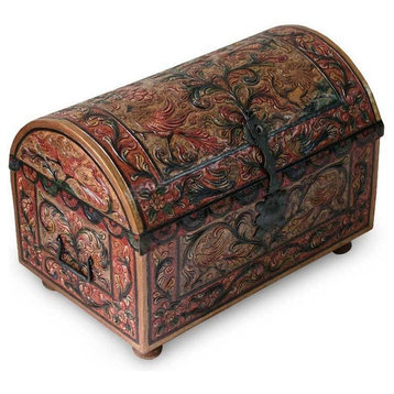 Novica Royal Lion Wood and Leather Trunk