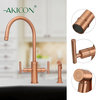 Akicon™ Two-Handle Copper Widespread Kitchen Faucet With Side Sprayer, Copper