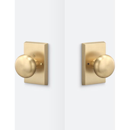 Ridgecrest Mountain Oakley Privacy Door Knob with Square Rosette, Satin Brass