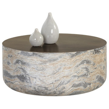Diaz Coffee Table, Marble Look, Antique Brass