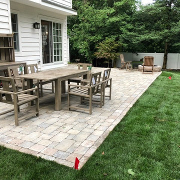 Unilock Brussels Patio, Steps & Landing ft. Unilock Sunset Round Firepit Install