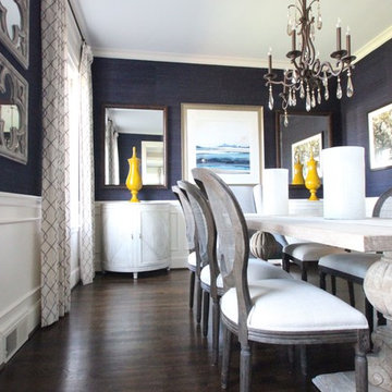 Navy Grasscloth Dining Room