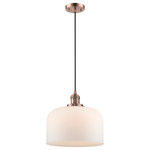 Innovations Lighting - Large Bell 1-Light LED Pendant, Antique Copper, Glass: Matte White Cased - One of our largest and original collections, the Franklin Restoration is made up of a vast selection of heavy metal finishes and a large array of metal and glass shades that bring a touch of industrial into your home.