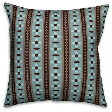 Folk Flower Pattern, Blue Outdoor Throw Pillow, 16"x16"