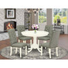 5Pc Kitchen 4 Kitchen Chair, Dinner Table Hardwood Frame High Back & Linen White
