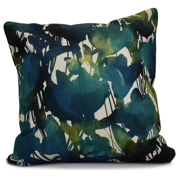 Abstract Floral Floral Print Pillow, Teal, 16"x16"