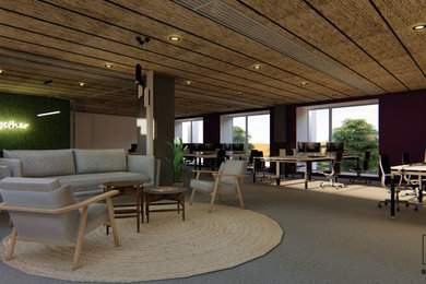 Diseño de sala de estar abierta moderna de tamaño medio