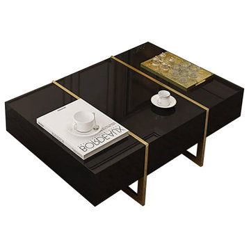 Rectangular Coffee Table Coffee Table With Drawers Table With Storage, Black
