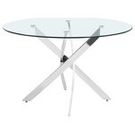 Meridian Furniture - Xander Dining Table, Chrome Finish - Contemporize your dining area with this Xander chrome dining table. Featuring a round, glass tabletop and a unique, chrome metal base, this dining table is perfect for the home with modern decor. Its round, tempered glass tabletop is 48-inches in diameter, providing you with plenty of room to feed the whole family or to entertain dinner guests. The tabletop also features 10mm glass thickness, ensuring it won't crack or break.