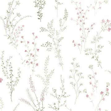 York Wallcoverings FH4028 Wildflower Sprigs Wallpaper Pink/Green/Gray