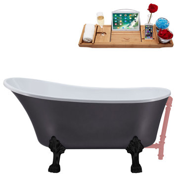 55" Streamline N355BL-PNK Clawfoot Tub and Tray With External Drain