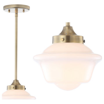 Kurtz Adjustable Drop Metal/Glass LED Pendant, Brass Gold/White, 7.25"w