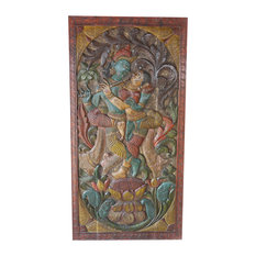 Mogulinterior - Consigned Indian Wall Hanging Antique Carved Krishna Radha Panel Boho Barn Door - Wall Accents