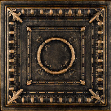 20"x20" Romanesque Wreath, Styrofoam Ceiling Tile, Black Gold