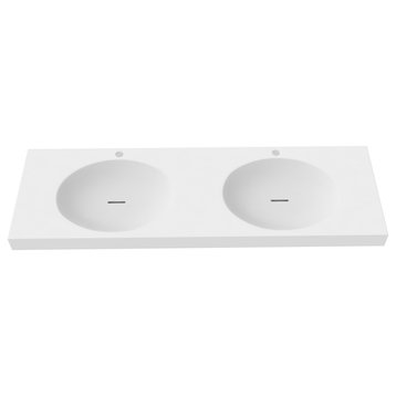 Darleen Shallow Basin Solid Surface Wall Mount Bathroom Sink, White, 60"