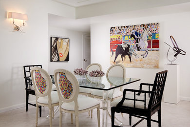 Mid-sized transitional porcelain tile dining room photo in Jacksonville with white walls