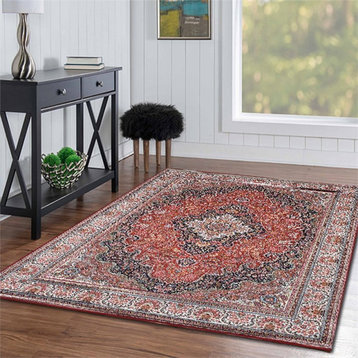 Linon Eclipse Sanlin Woven Polyester 5'x7' Rug in Red