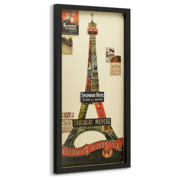 Eiffel Tower Collage Framed Graphic Wall Art Under Glass Handmade 33x17