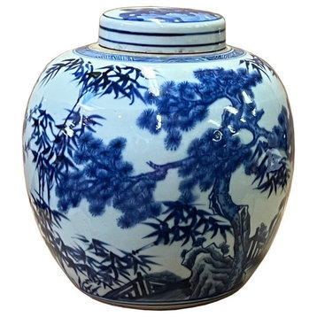 Chinese Hand-paint Seasons Flowers Blue White Porcelain Ginger Jar Hws2816
