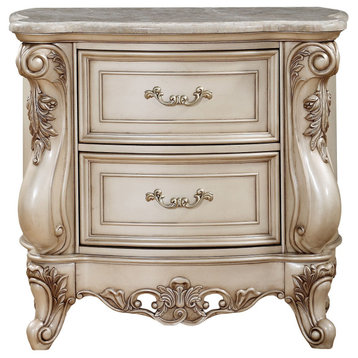 Gorsedd Nightstand WithMarble Top, Marble and Golden Ivory