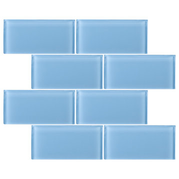 3"x6" Baker Glass Subway Tiles, Set of 8, Baby Blue