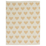 Mina Victory - Mina Victory Plush Lines Metallic Hearts 30" x 40" Gold Indoor Throw Blanket - Soft 100% cotton throw blankets with delightful heart pattern. Reversible and machine washable. Available in silver/ivory and gold/ivory.