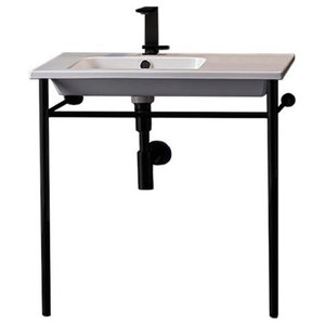 Modern Ceramic Console Sink With Counter Space And Chrome Base Contemporary Bathroom Vanities And Sink Consoles By Thebathoutlet Houzz