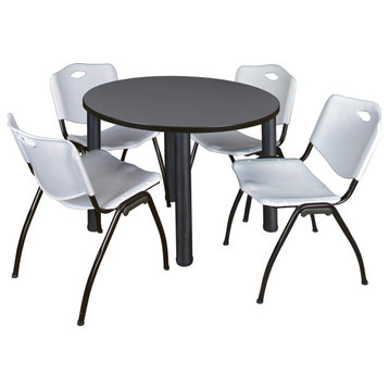 Kee 42 Round Breakroom Table- Grey/ Black & 4 'M' Stack Chairs- Grey