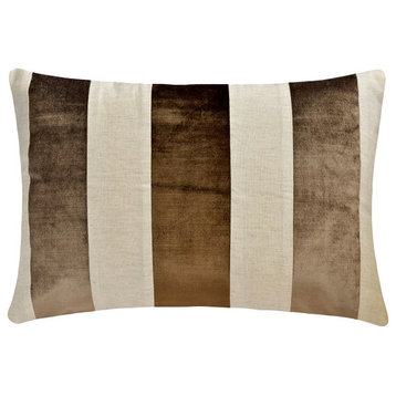 Brown Velvet & Linen 12"x20" Lumbar Pillow Cover Patchwork, Swathe Brown