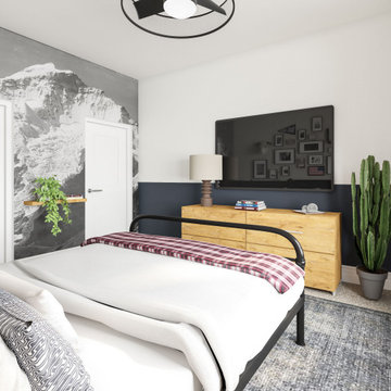 Modern cabin inspired bedroom