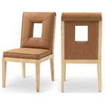 Meridian Furniture - Gwendolyn Upholstered Dining Side Chair, Cognac, Vegan Leathe, Natural, Set of 2 - A masterpiece of modern elegance and comfort, the Gwendolyn cognac vegan leather dining side chair is where modern design meets timeless charm. Designed with comfort in mind, it features a high back and luxurious cushioning, perfect for long dinners or lively gatherings. The natural oak wood frame adds a rustic touch, effortlessly balancing the contemporary fabric with a hint of warmth and tradition.