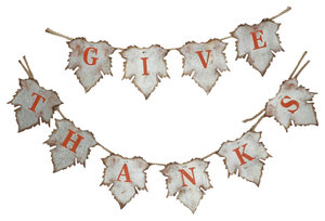 Give Thanks Painted Maple Leaves Galvanized Metal Thanksgiving Banner Set