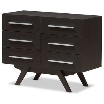 Auburn Mid-Century Modern Espresso Brown Wood 6-Drawer Dresser