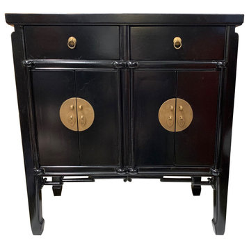 Oriental Hall Chest Antique-Style Black Lacquer