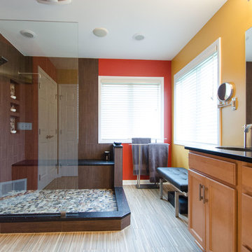 Boldly Colored Contemporary Master Bathroom