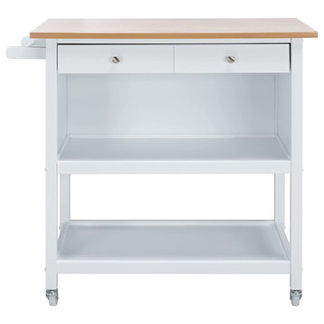 Contemporary Kitchen Cart, 2 Open Shelves and Storage Drawer, Natural & White
