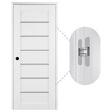 Alba Bianco Noble with Concealed Hinges, Tempered Frosted Glass, Solid Core, 32" X 80", Right-Hand