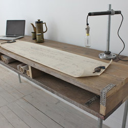 Ellie Reclaimed Scaffolding Industrial Desk with Built In Storage - Desks & Writing Bureaus