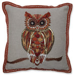 Pillow Perfect - Hoot Harvest Decorative Pillow Orange/Gold/Bronze - Give a 'Hoot' this autumn season and add this decorative toss pillow to your harvest home.  Beaded & embroidered artistic details give this wide-eye owl a whimsical presence. The natural colored background is a nice contrast for the seasonal shades of, orange, gold, and bronze.  The burnt orange flange with a decorative running stitch completes this seasonal accent.  Additional features of this throw pillow include recycled polyester fiber fill with a sewn seam closure and an one-of-a-kind handmade construction.